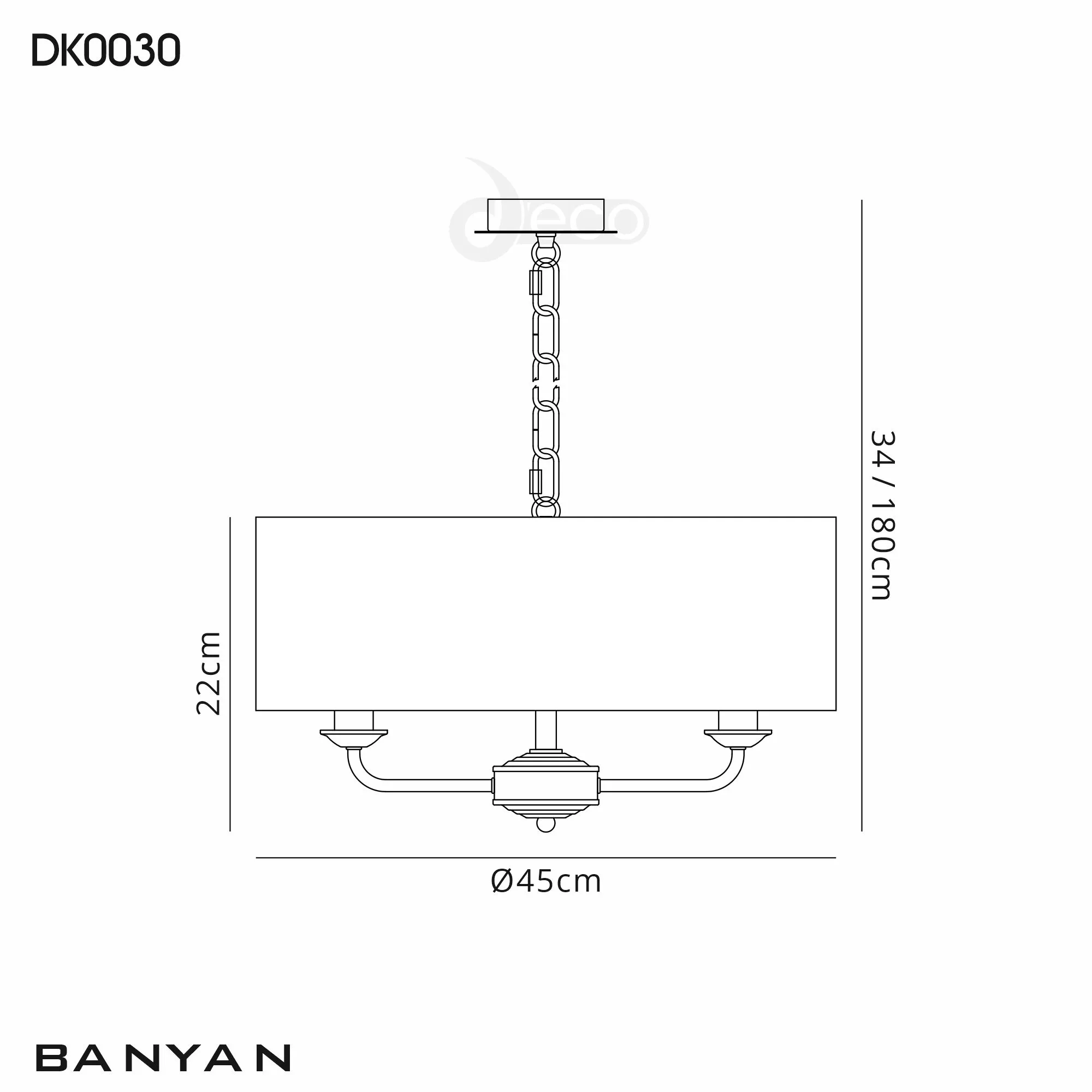Banyan 45cm 3 Light Pendant Antique Brass; Grey DK0030  Deco Banyan AB GR